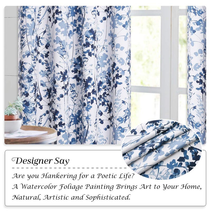 KGORGE Room Darkening Curtains & Drapes - Natural Printed Pattern Thermal Efficiency Draperies for Living Room Farmhouse Cabin Garden Bedroom Window Decor, 2 Pcs, W 52 x L 45, Blue - Image 5